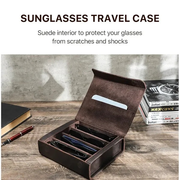 Portable Genuine Leather Eyeglass Case with Magnetic Closure