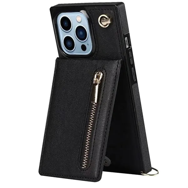 Crossbody Lanyard Leather Phone Wallet Case for iPhone