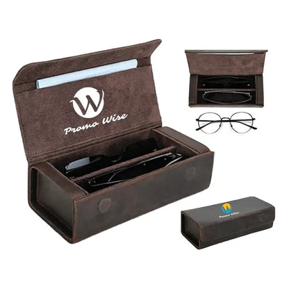 Portable Genuine Leather Eyeglass Case with Magnetic Closure