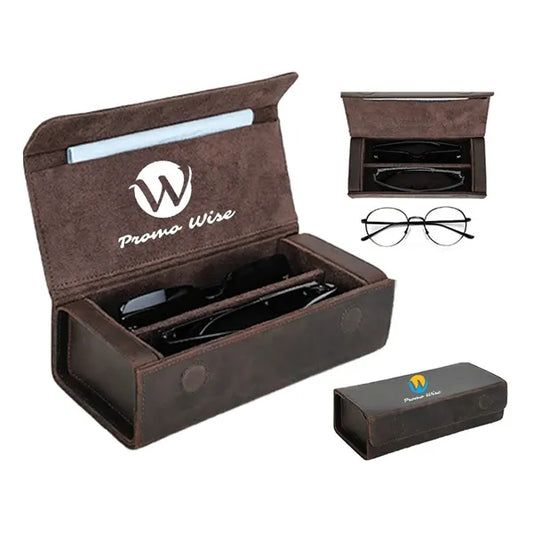 Portable Genuine Leather Eyeglass Case with Magnetic Closure