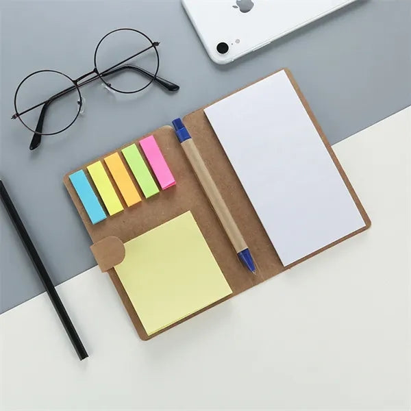Mini Kraft Paper Cover Notepad Sticky Note Holder with Pen