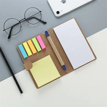 Mini Kraft Paper Cover Notepad Sticky Note Holder with Pen