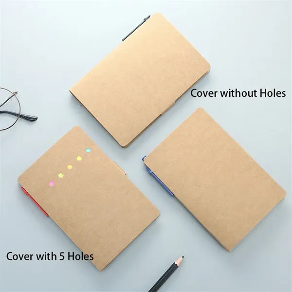 Mini Kraft Paper Cover Notepad Sticky Note Holder with Pen