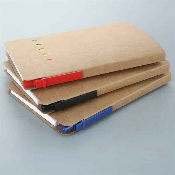 Mini Kraft Paper Cover Notepad Sticky Note Holder with Pen