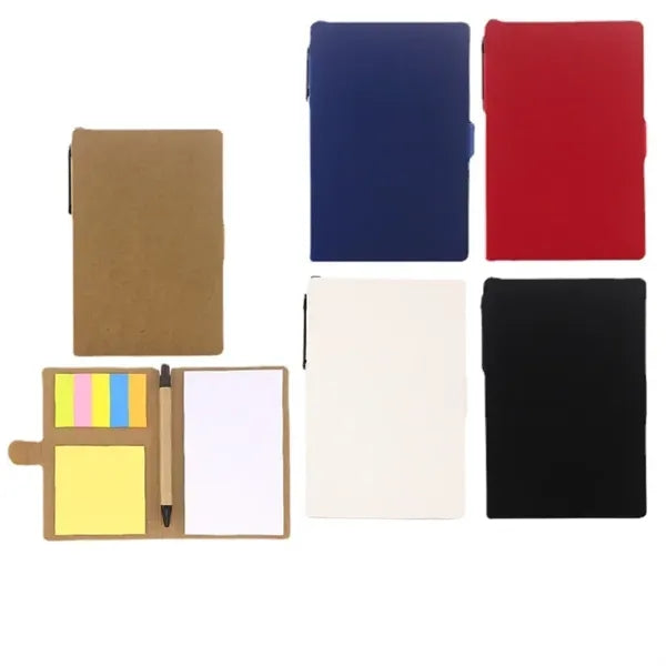 Mini Kraft Paper Cover Notepad Sticky Note Holder with Pen