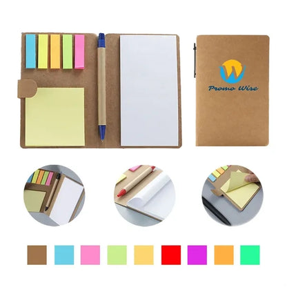 Mini Kraft Paper Cover Notepad Sticky Note Holder with Pen