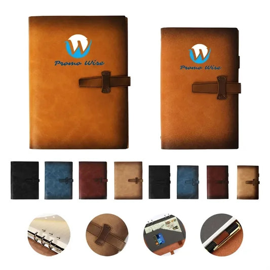 Refillable Leather Binder Notebook with Slots Lined Paper