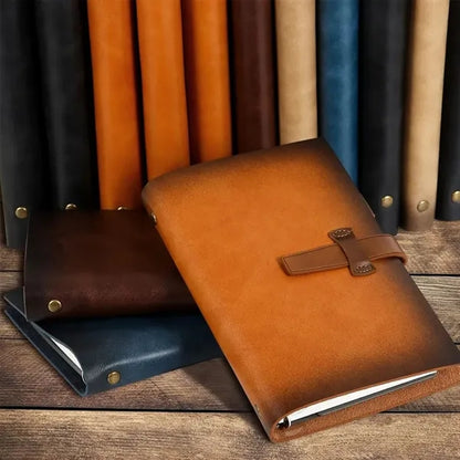 Refillable Leather Binder Notebook with Slots Lined Paper