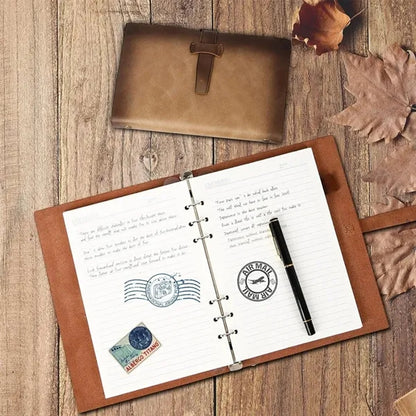 Refillable Leather Binder Notebook with Slots Lined Paper