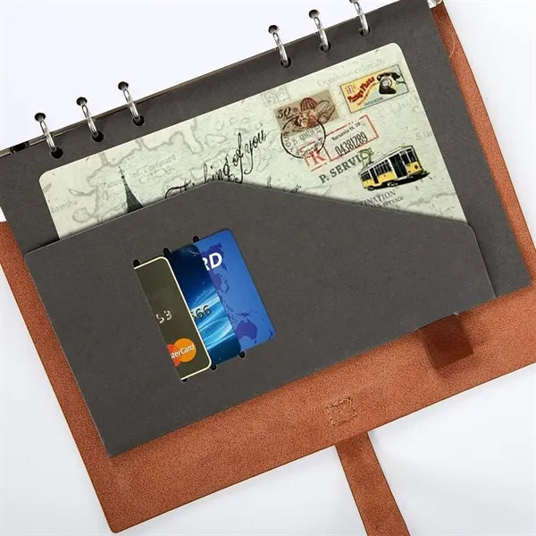 Refillable Leather Binder Notebook with Slots Lined Paper