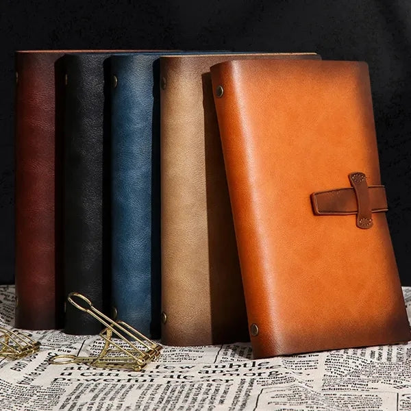 Refillable Leather Binder Notebook with Slots Lined Paper