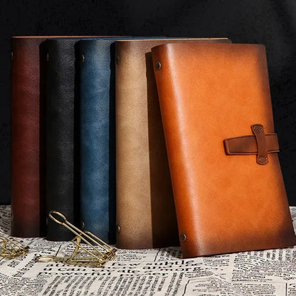 Refillable Leather Binder Notebook with Slots Lined Paper