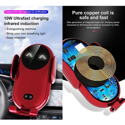 10W Fast Wireless Charger Smart Infrared Car Mobile Holder