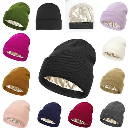 Satin Lined Knit Beanie Hat