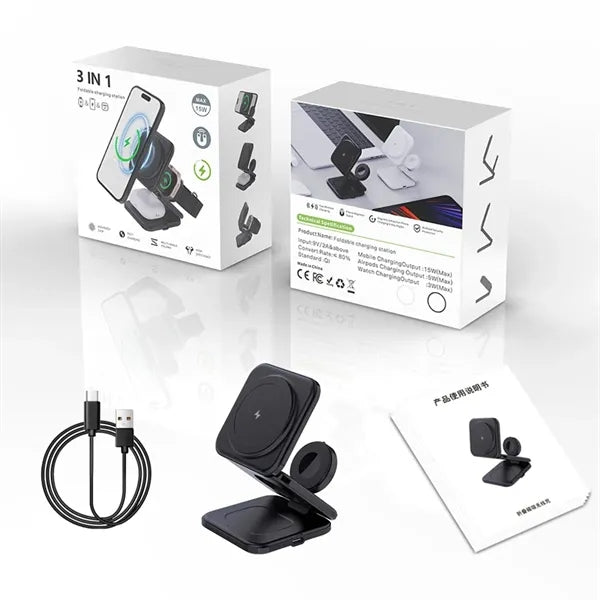 Foldable Magnetic 3 in 1 Wireless Station Charger