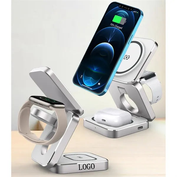 15W 3 In 1 Foldable Magnetic Wireless Charger With Adaptor