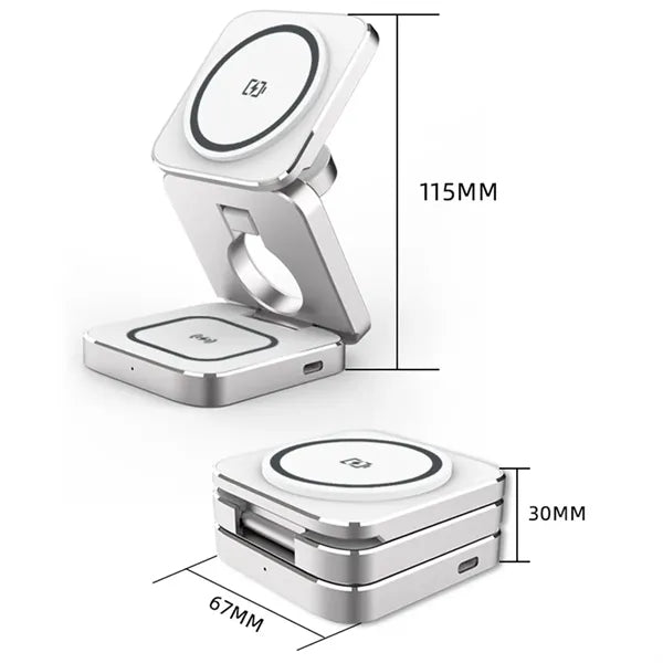 15W 3 In 1 Foldable Magnetic Wireless Charger With Adaptor
