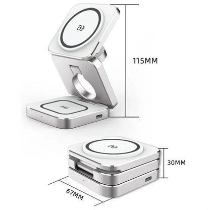 15W 3 In 1 Foldable Magnetic Wireless Charger With Adaptor