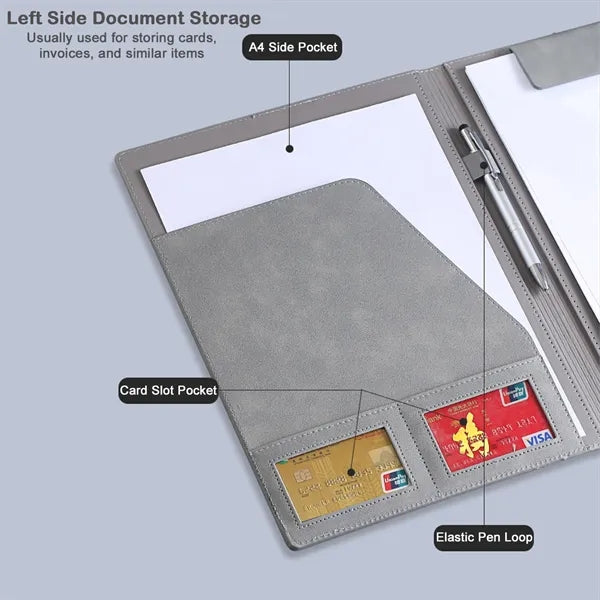 A4 PU Leather Magnetic Folder with Pockets