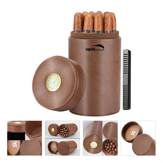 Portable Leather Cigar Humidor Case for Travel