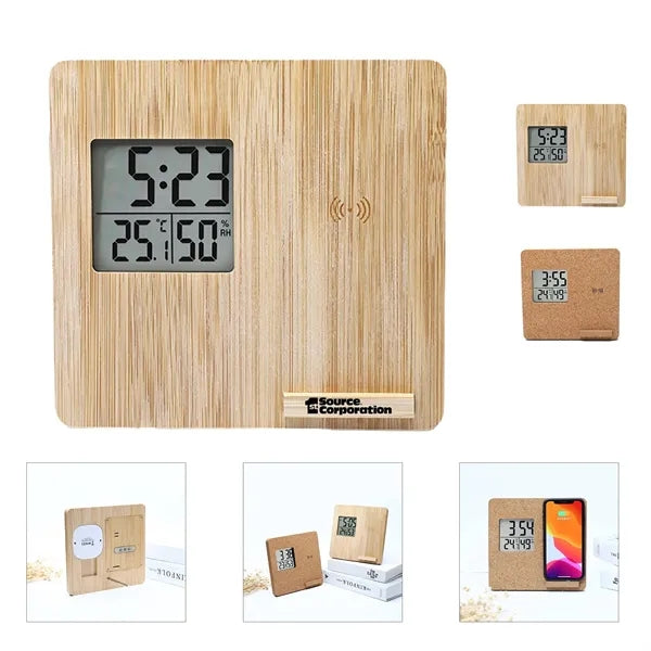 Wireless Charging Bamboo Weather Clock