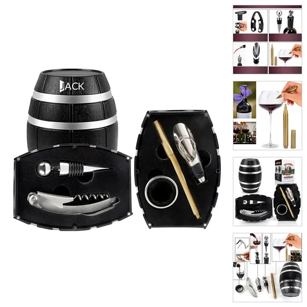 5 pieces Unique Barrel Shape Wine Acc Gift Set