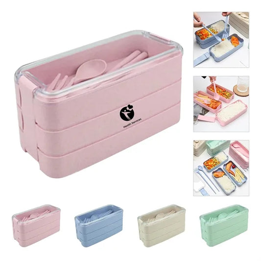 3 In 1 Stackable Wheat Straw Lunch Box with Utensils