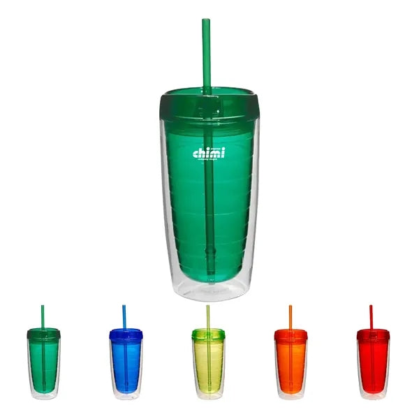 16 Oz Double Wall Acrylic Tumbler with Straw Lid