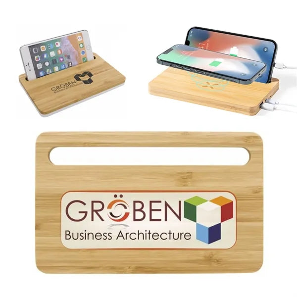 15W Bamboo Wireless Charging Pad with Phone Stand