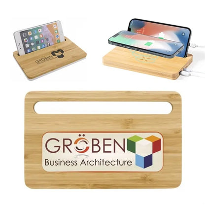 15W Bamboo Wireless Charging Pad with Phone Stand