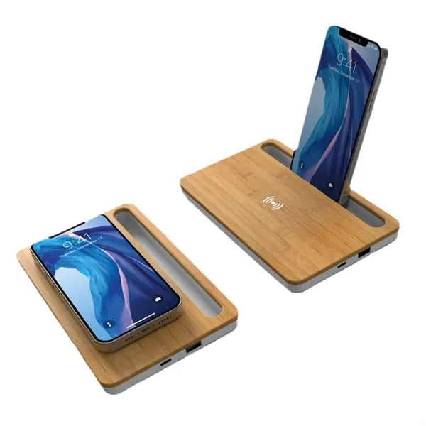 15W Bamboo Wireless Charging Pad with Phone Stand