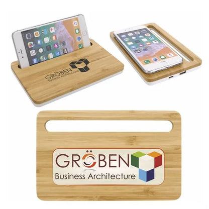 15W Bamboo Wireless Charging Pad with Phone Stand