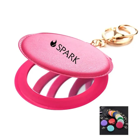 Portable Leather Folding Compact Mirror with Keychain