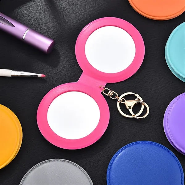 Portable Leather Folding Compact Mirror with Keychain