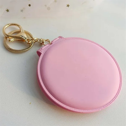 Portable Leather Folding Compact Mirror with Keychain