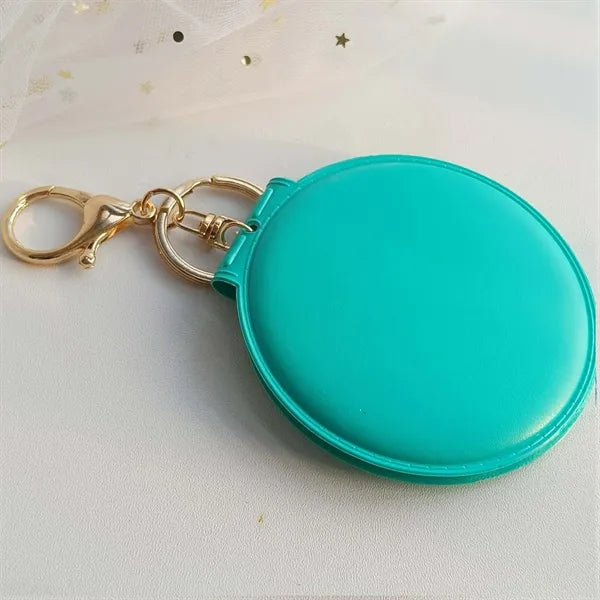 Portable Leather Folding Compact Mirror with Keychain