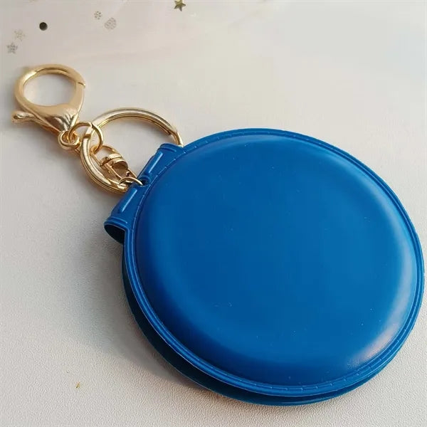 Portable Leather Folding Compact Mirror with Keychain