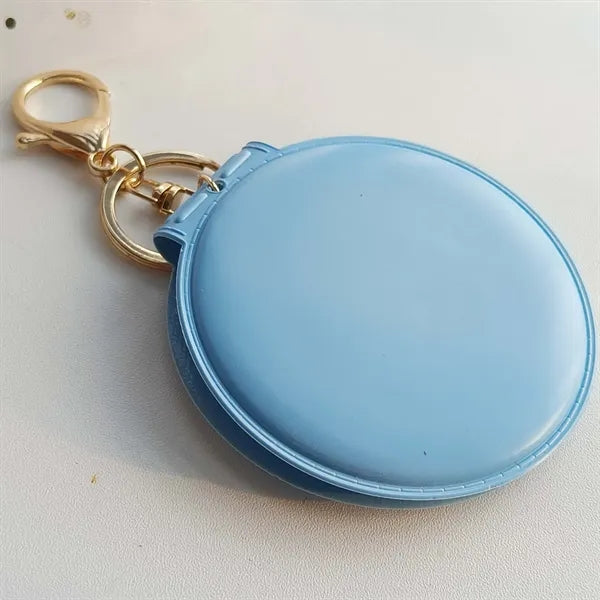 Portable Leather Folding Compact Mirror with Keychain