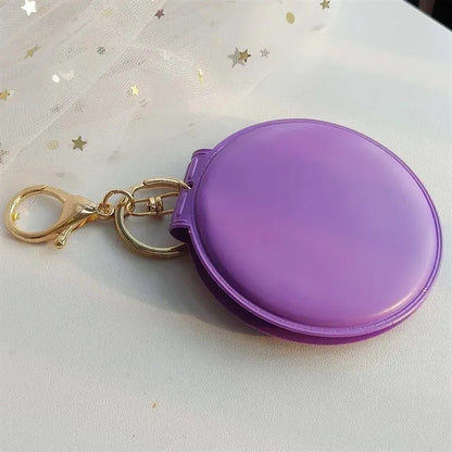 Portable Leather Folding Compact Mirror with Keychain