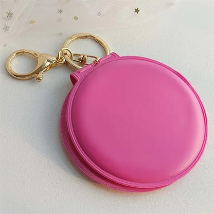 Portable Leather Folding Compact Mirror with Keychain