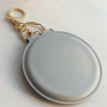 Portable Leather Folding Compact Mirror with Keychain