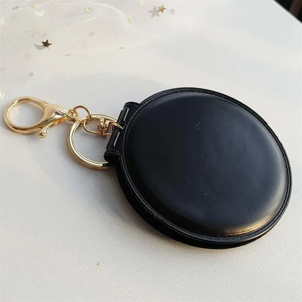 Portable Leather Folding Compact Mirror with Keychain