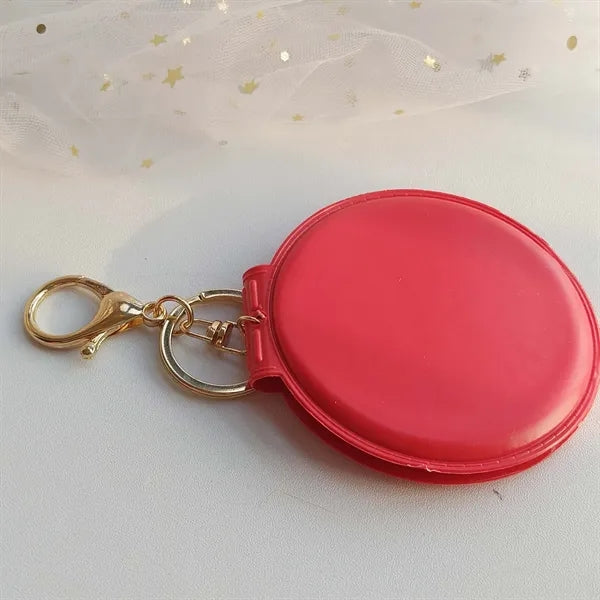 Portable Leather Folding Compact Mirror with Keychain