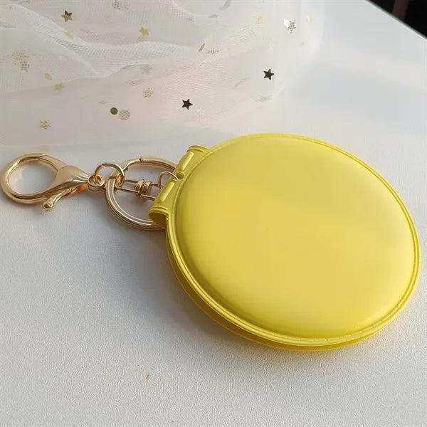 Portable Leather Folding Compact Mirror with Keychain