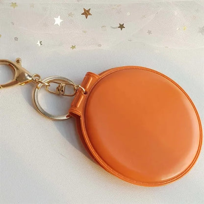 Portable Leather Folding Compact Mirror with Keychain