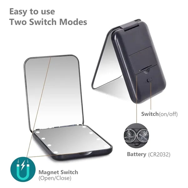 LED Lighted Pocket Mirror with 1X/2X Magnification