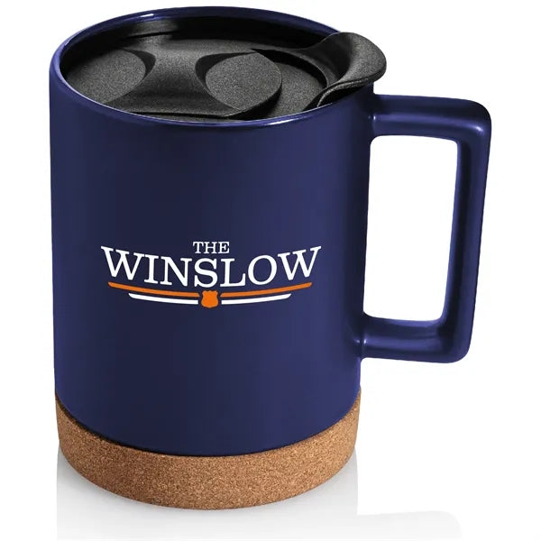 14 oz. Cork Base Ceramic Dishwasher-Safe Mug w/ Lid & Handle