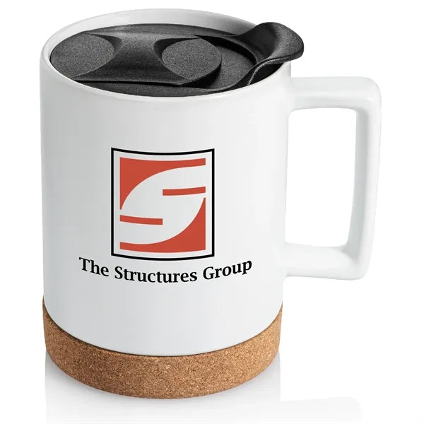 14 oz. Cork Base Ceramic Dishwasher-Safe Mug w/ Lid & Handle