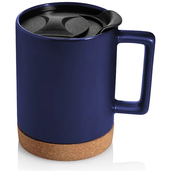 14 oz. Cork Base Ceramic Dishwasher-Safe Mug w/ Lid & Handle