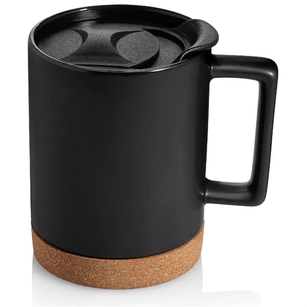 14 oz. Cork Base Ceramic Dishwasher-Safe Mug w/ Lid & Handle